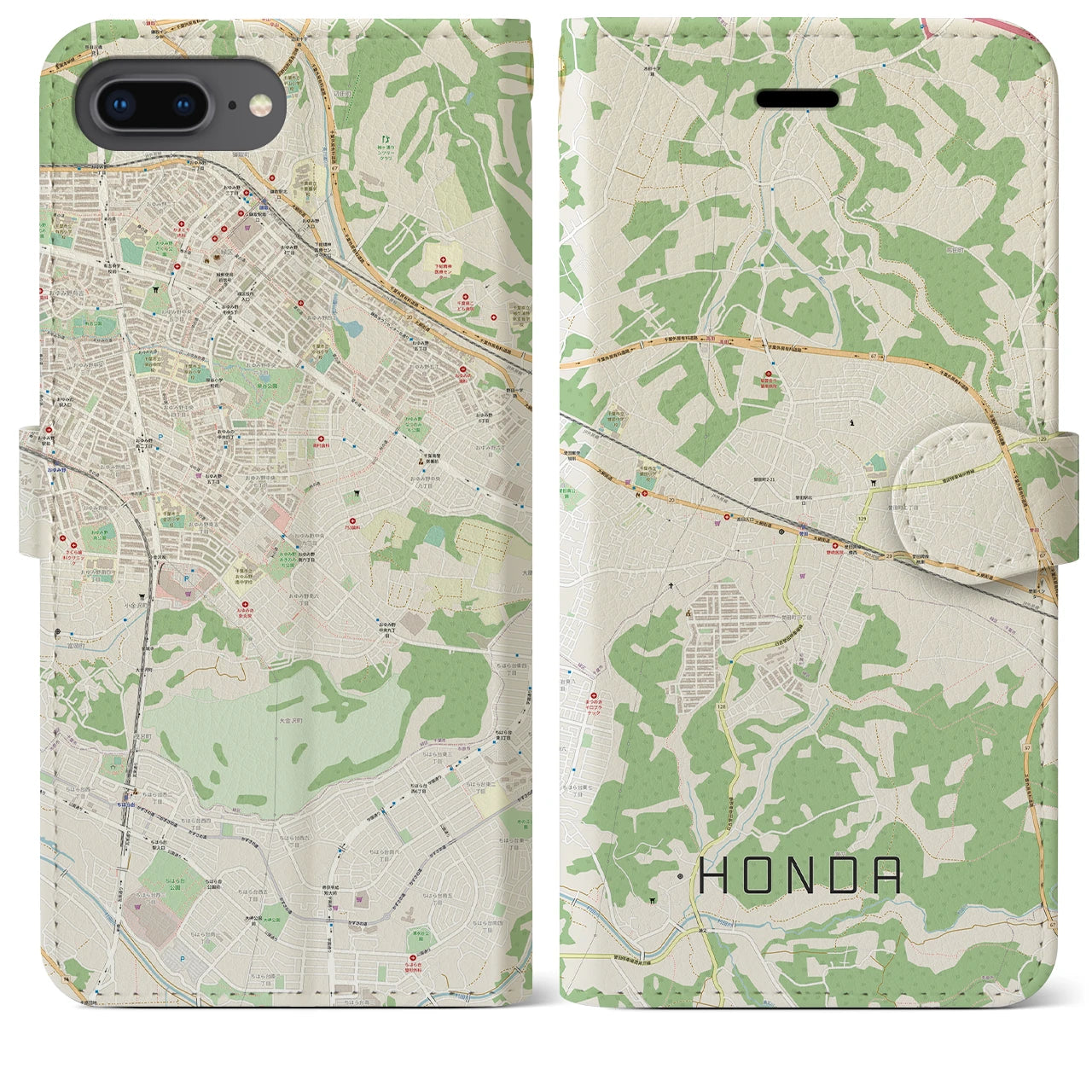【誉田(千葉県)】地図柄iPhoneケース(手帳タイプ)ナチュラル・iPhone 8Plus /7Plus / 6sPlus / 6Plus 用