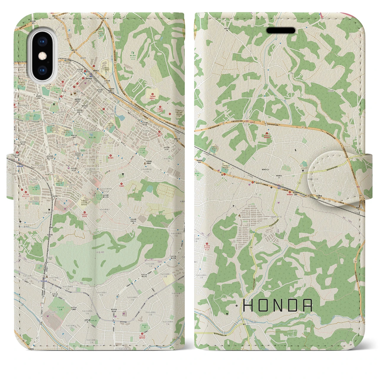 【誉田(千葉県)】地図柄iPhoneケース(手帳タイプ)ナチュラル・iPhone XS Max 用