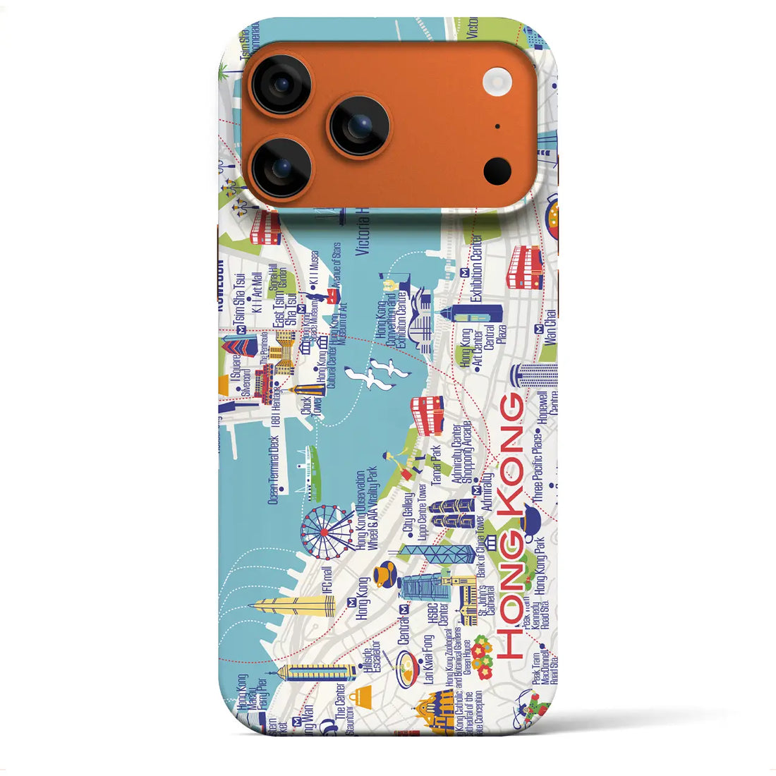 【香港(イラスト)】イラストマップiPhoneケース(バックカバータイプ)ダーク・iPhone 17 Pro Max 用