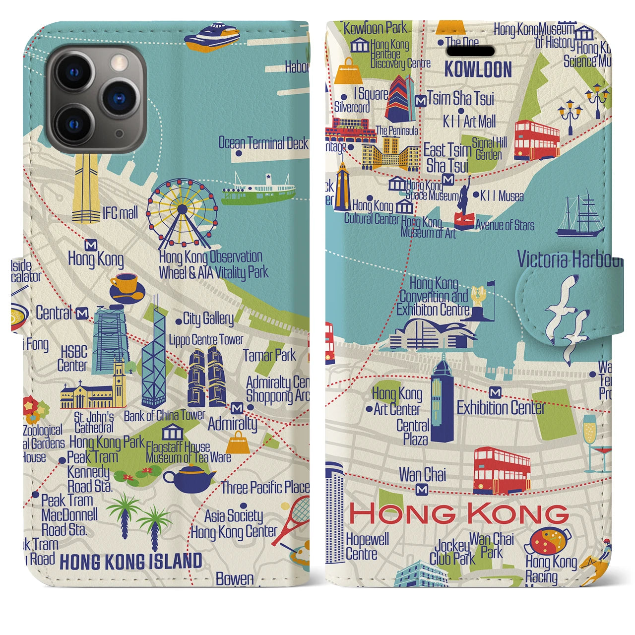 【香港(イラスト)】イラストマップiPhoneケース(手帳タイプ)ブライト・iPhone 11 Pro Max 用