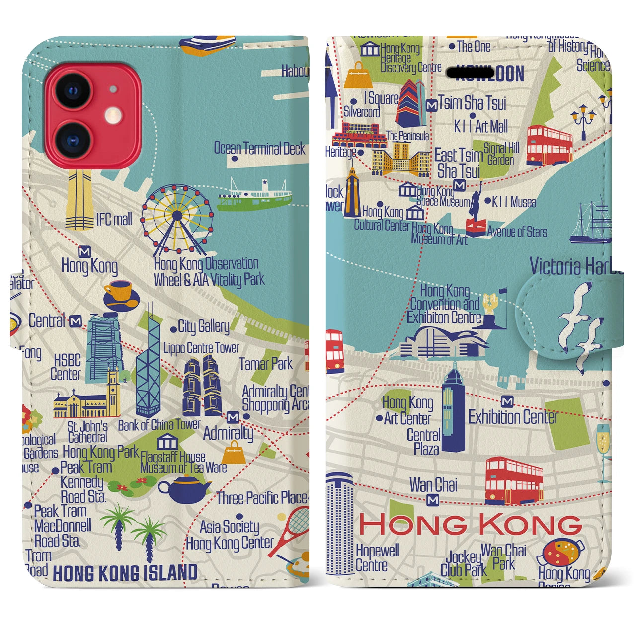【香港(イラスト)】イラストマップiPhoneケース(手帳タイプ)ブライト・iPhone 11 用