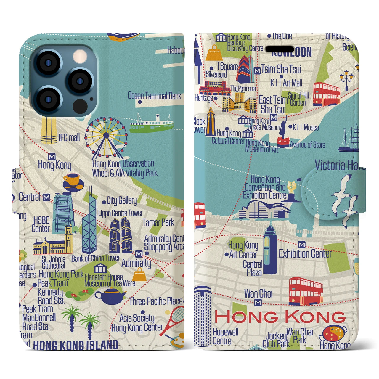 【香港】イラストマップiPhoneケース(手帳タイプ)