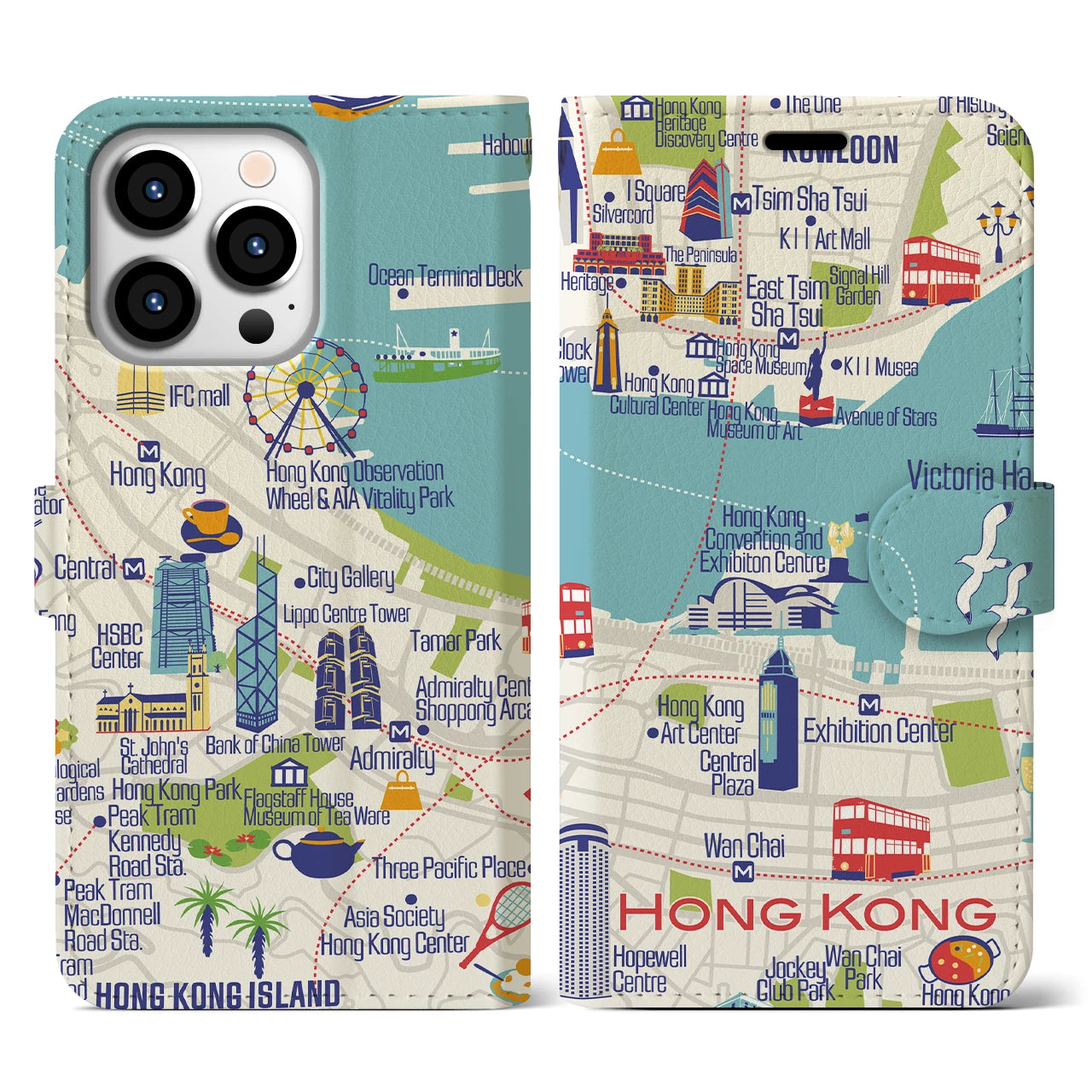 【香港】イラストマップiPhoneケース(手帳タイプ)