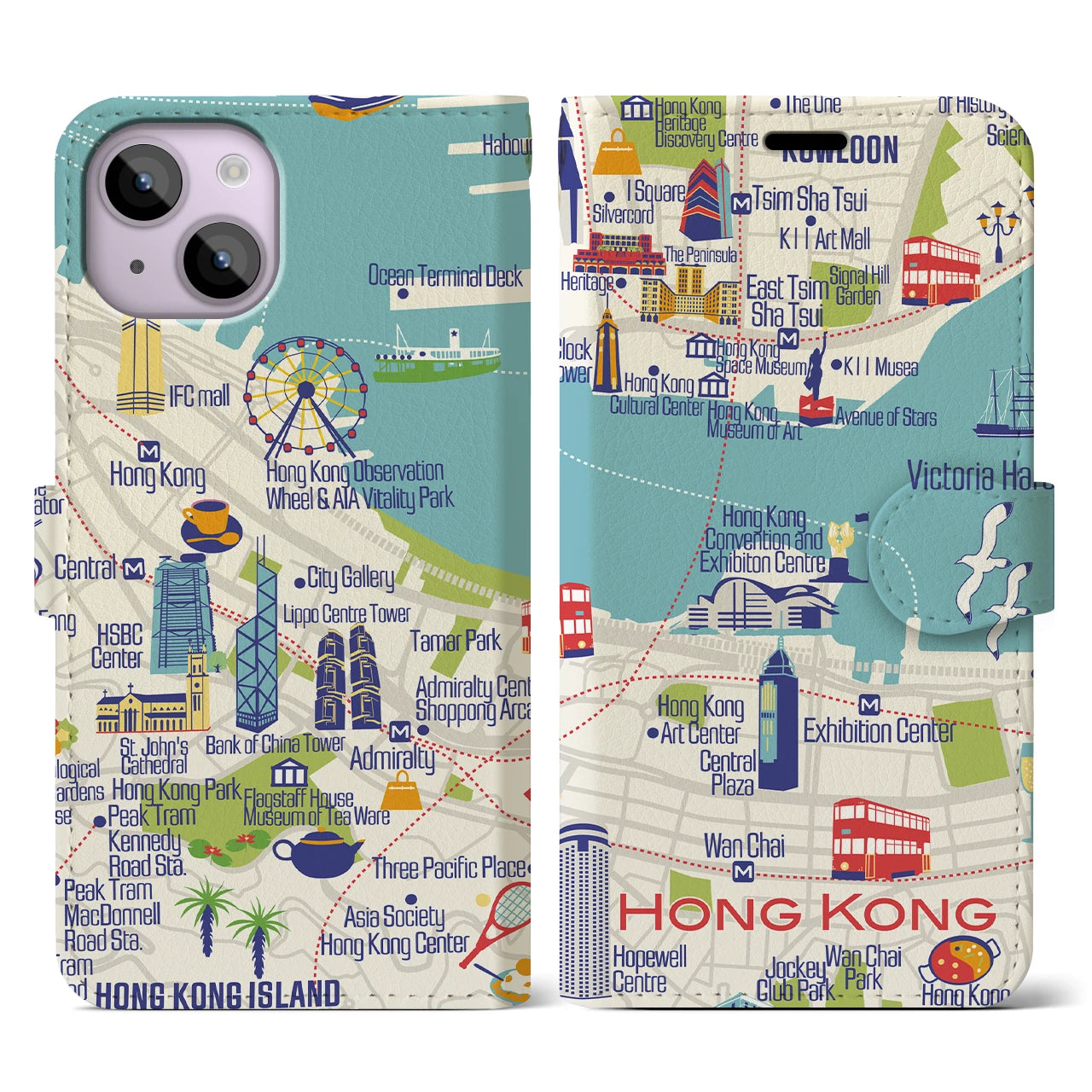 【香港】イラストマップiPhoneケース(手帳タイプ)