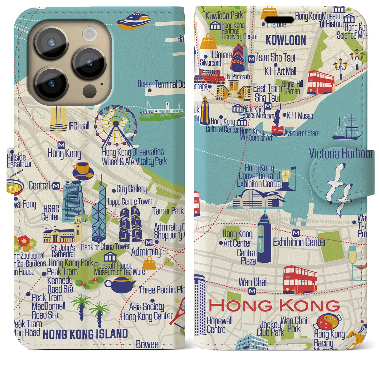 【香港】イラストマップiPhoneケース(手帳タイプ)