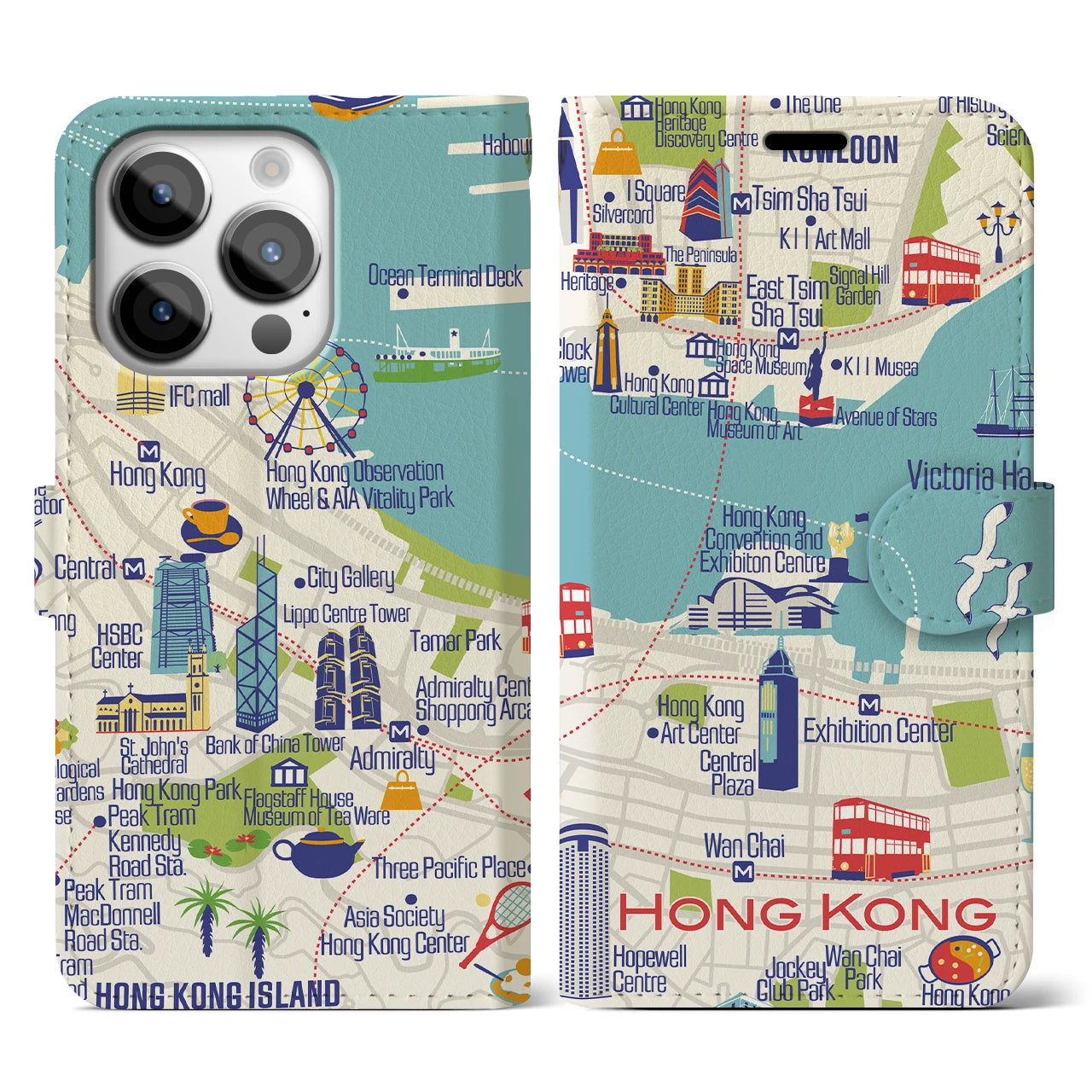 【香港】イラストマップiPhoneケース(手帳タイプ)