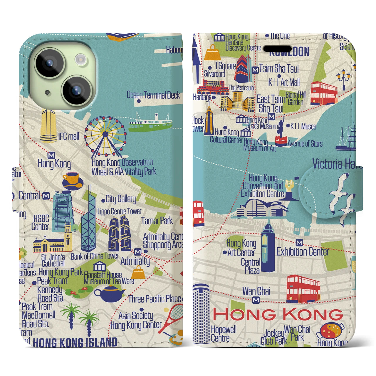 【香港】イラストマップiPhoneケース(手帳タイプ)