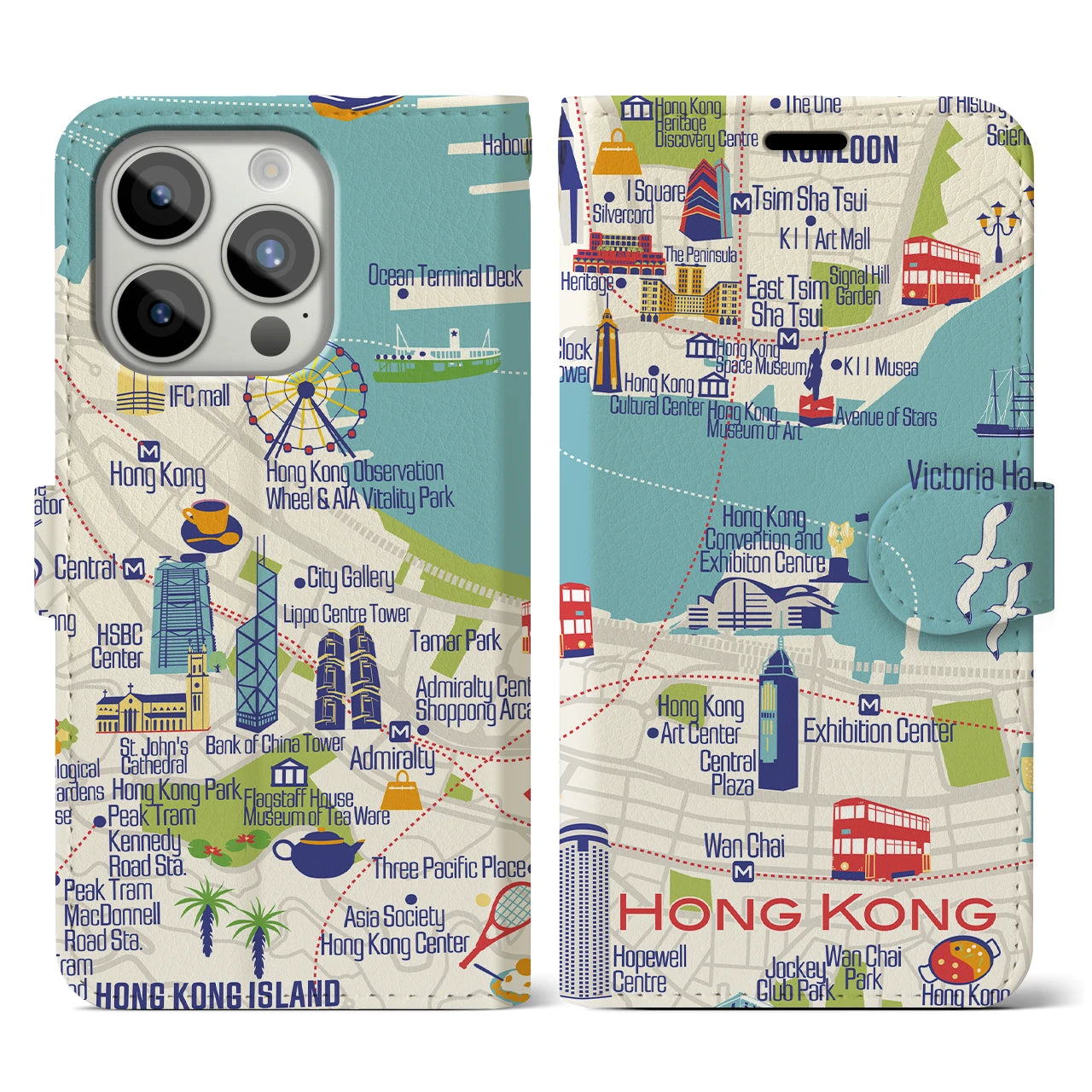 【香港】イラストマップiPhoneケース(手帳タイプ)