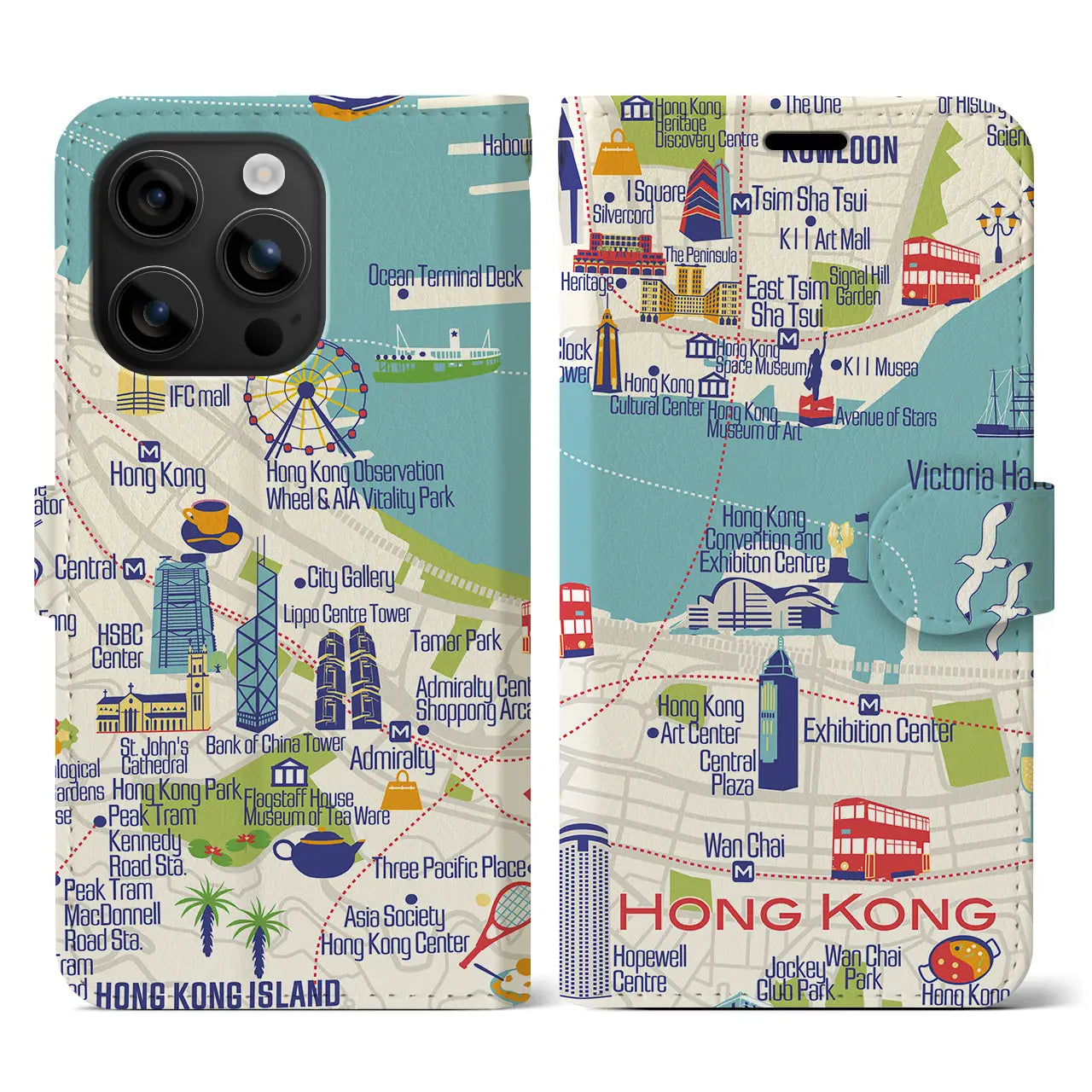 【香港】イラストマップiPhoneケース(手帳タイプ)