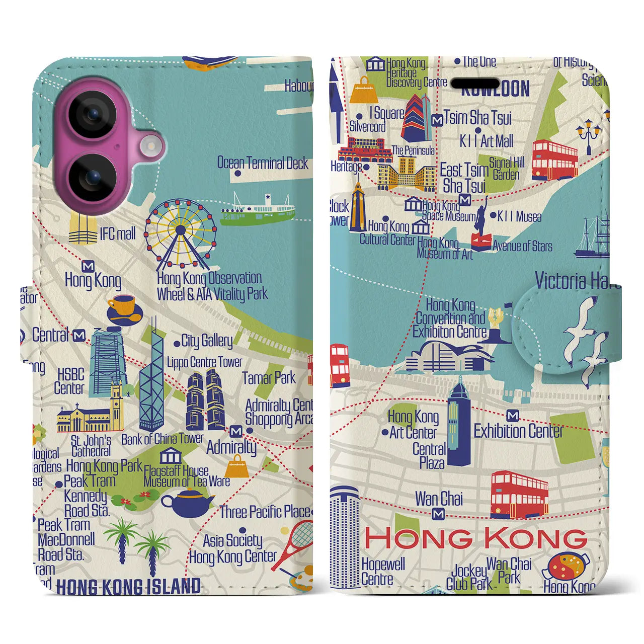 【香港】イラストマップiPhoneケース(手帳タイプ)