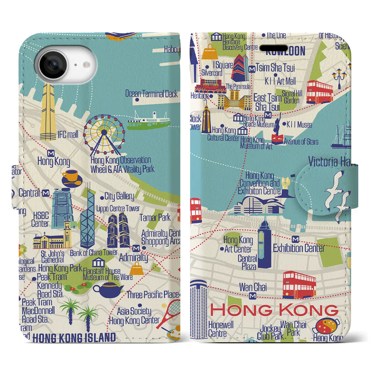 【香港】イラストマップiPhoneケース(手帳タイプ)