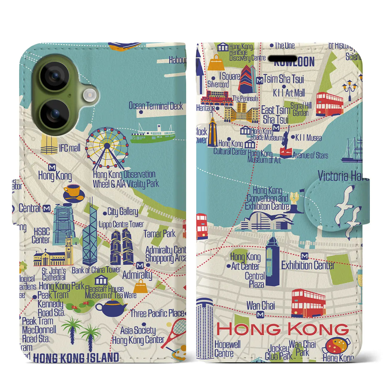【香港(イラスト)】イラストマップiPhoneケース(手帳タイプ)ブライト・iPhone 17 Pro Max 用