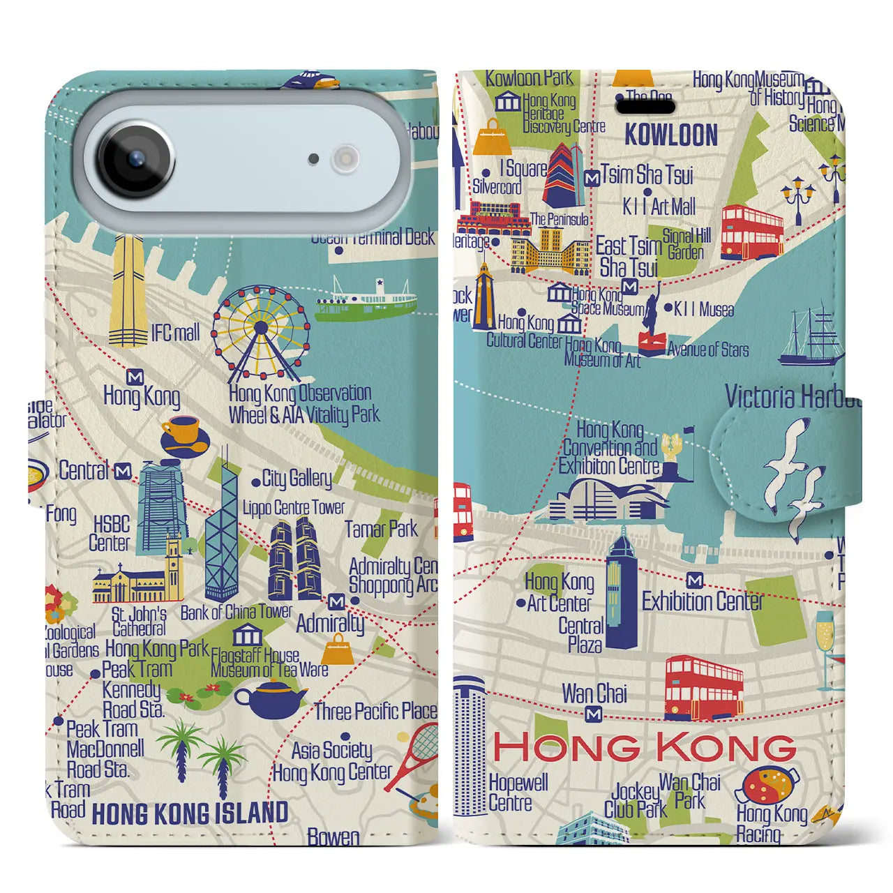 【香港】イラストマップiPhoneケース(手帳タイプ)