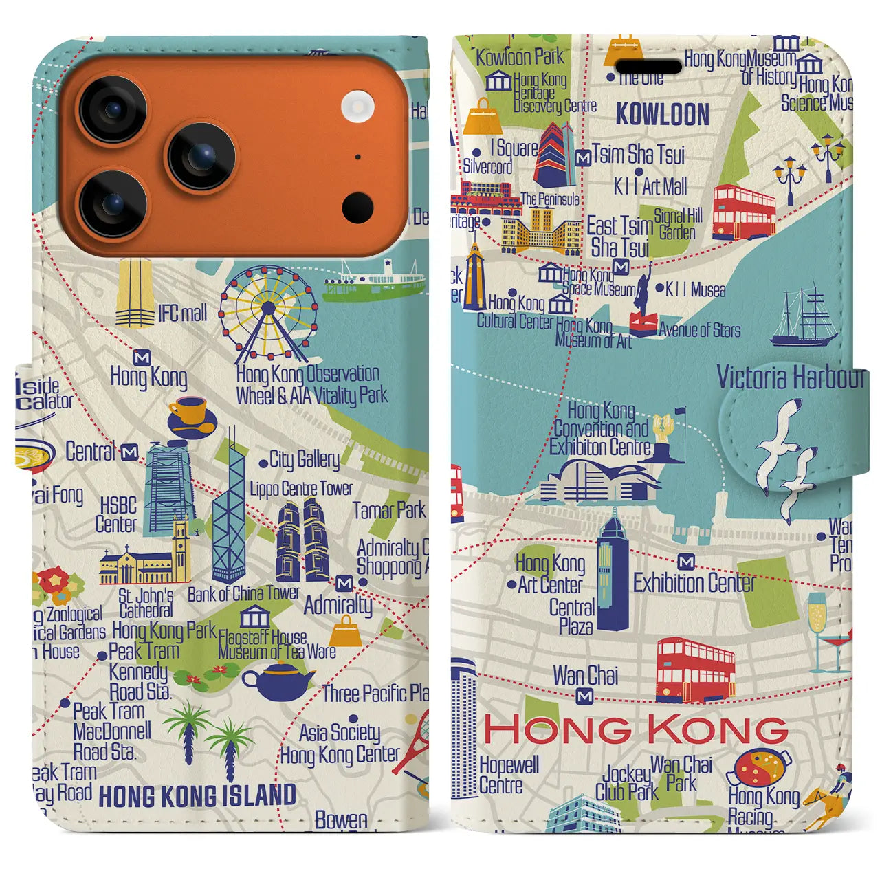 【香港】イラストマップiPhoneケース(手帳タイプ)