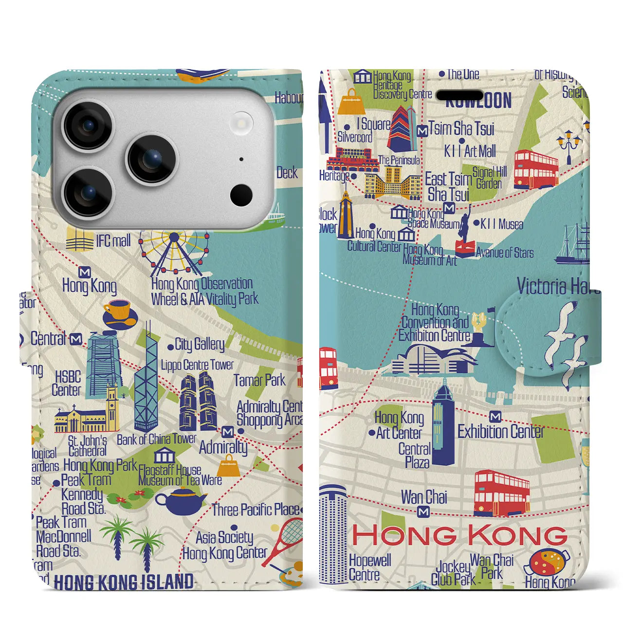 【香港】イラストマップiPhoneケース(手帳タイプ)