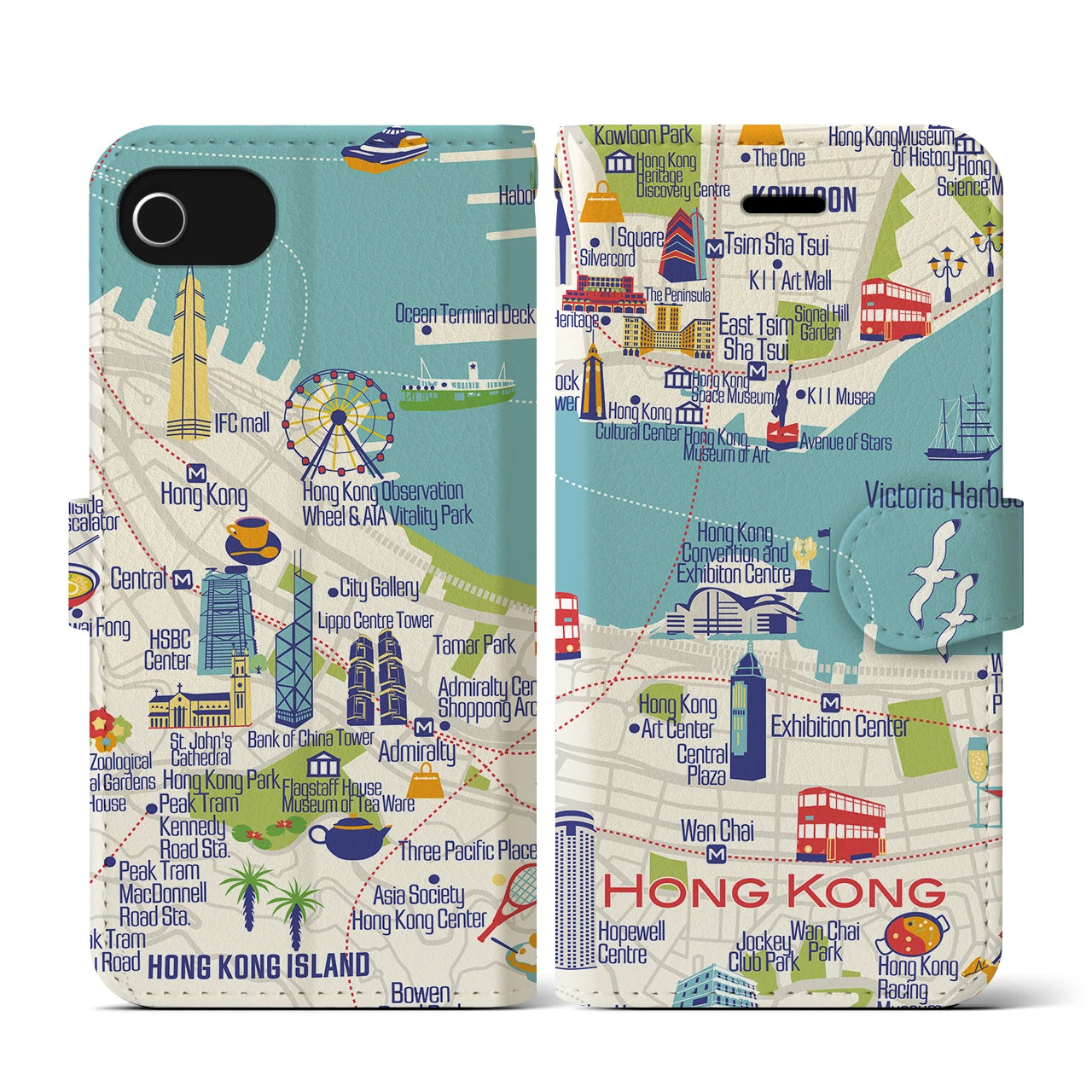 【香港】イラストマップiPhoneケース(手帳タイプ)