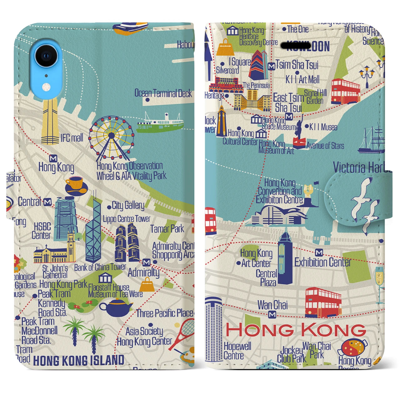 【香港(イラスト)】イラストマップiPhoneケース(手帳タイプ)ブライト・iPhone XR 用