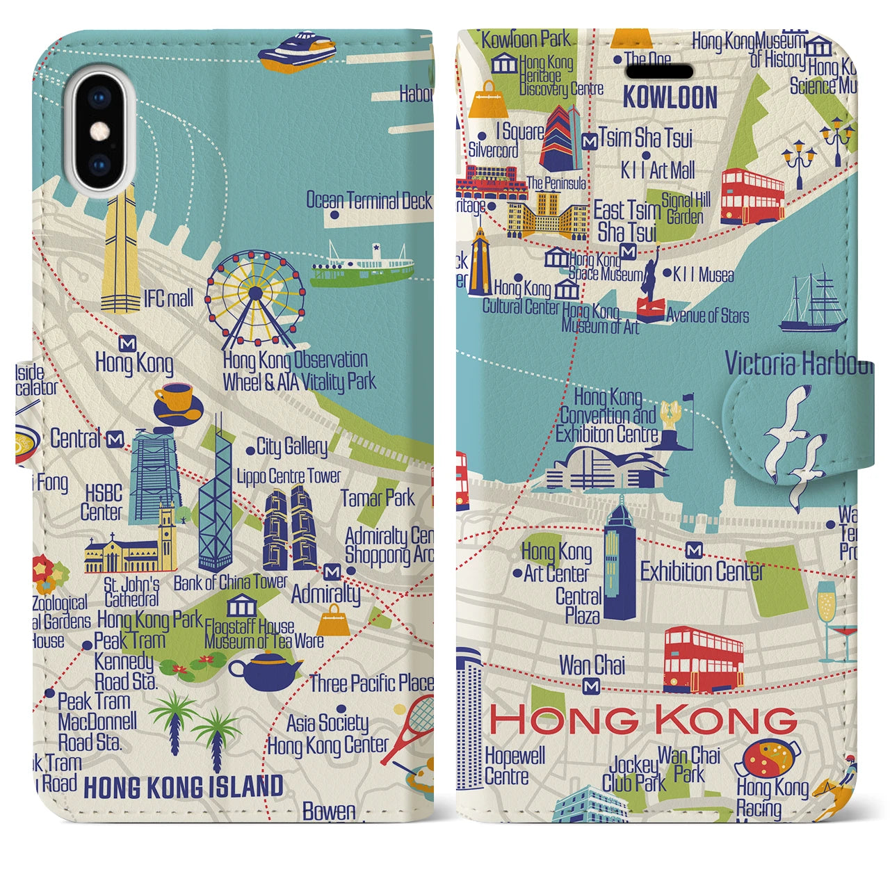 【香港(イラスト)】イラストマップiPhoneケース(手帳タイプ)ブライト・iPhone XS Max 用