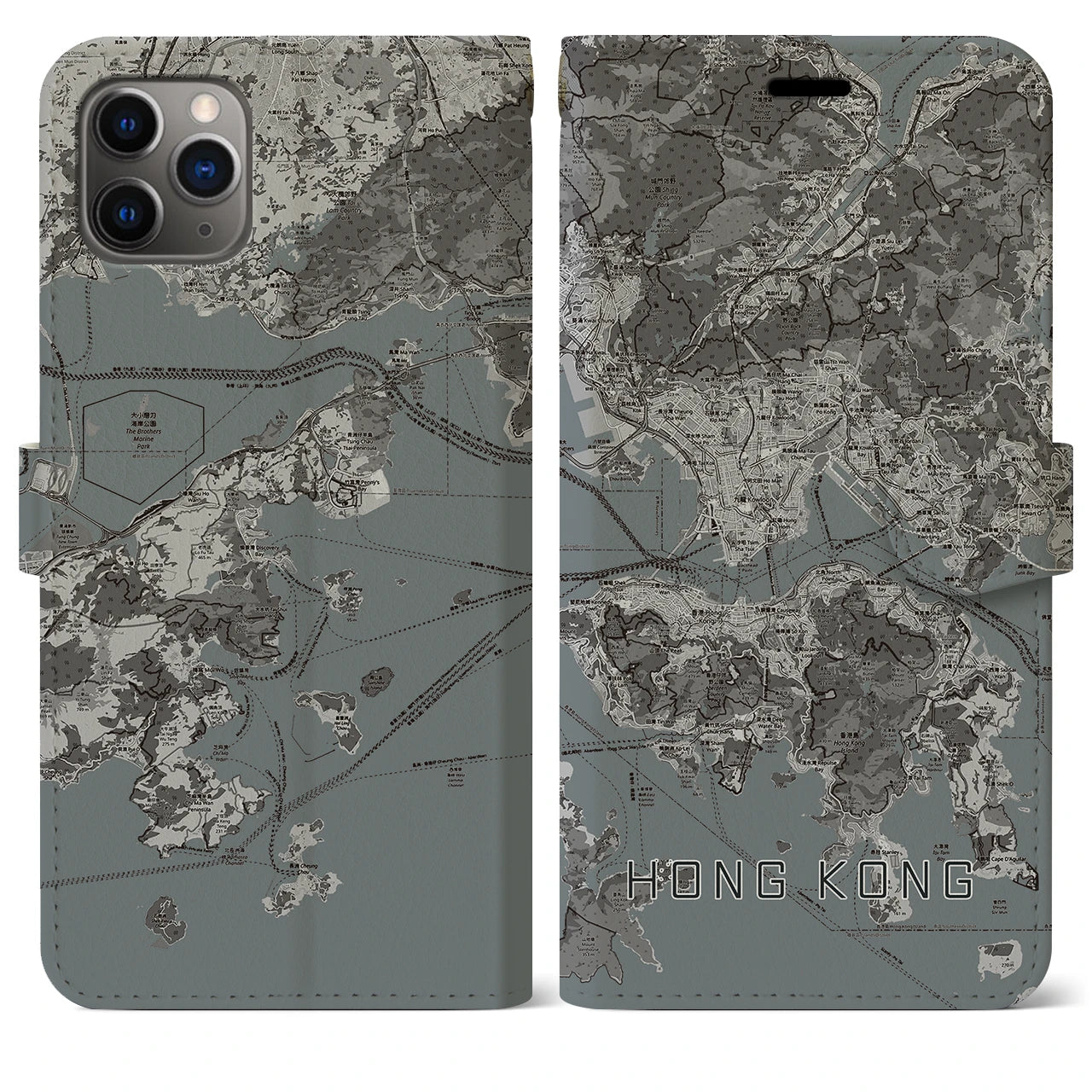 【香港(中華人民共和国)】地図柄iPhoneケース(手帳タイプ)モノトーン・iPhone 11 Pro Max 用