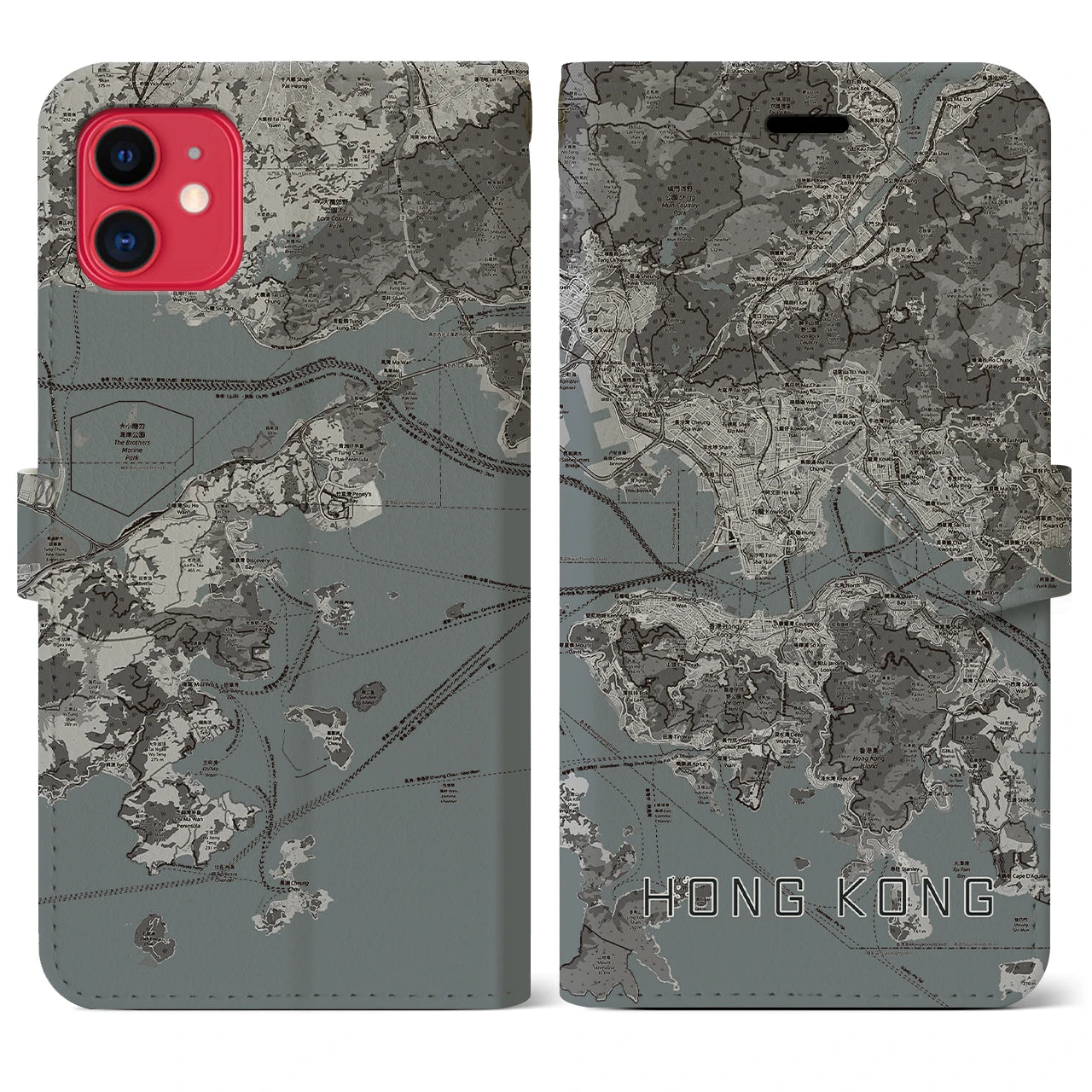 【香港(中華人民共和国)】地図柄iPhoneケース(手帳タイプ)モノトーン・iPhone 11 用