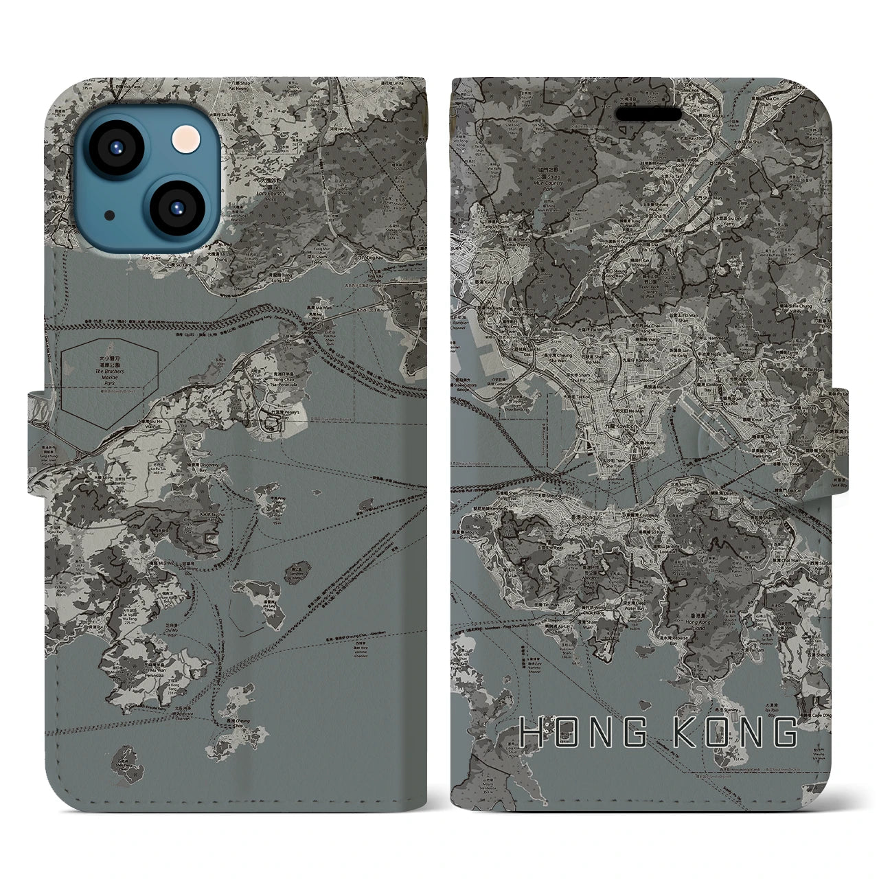 【香港(中華人民共和国)】地図柄iPhoneケース(手帳タイプ)モノトーン・iPhone 13 用