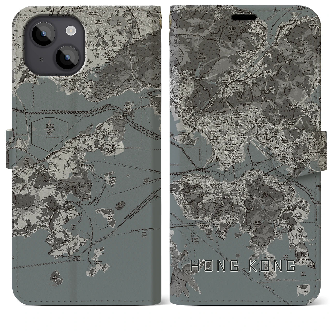 【香港(中華人民共和国)】地図柄iPhoneケース(手帳タイプ)モノトーン・iPhone 14 Plus 用