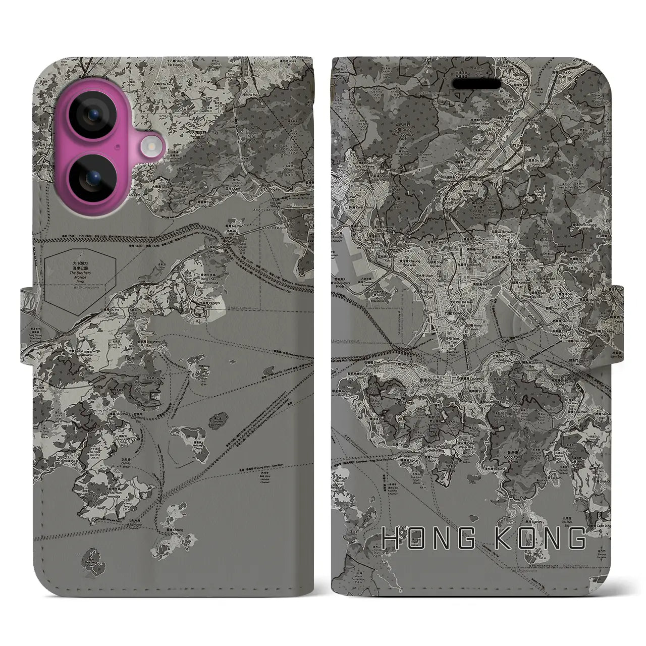 【香港(中華人民共和国)】地図柄iPhoneケース(手帳タイプ)モノトーン・iPhone 16 Pro 用