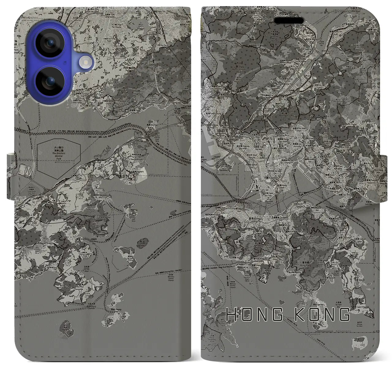 【香港(中華人民共和国)】地図柄iPhoneケース(手帳タイプ)モノトーン・iPhone 16 Pro Max 用