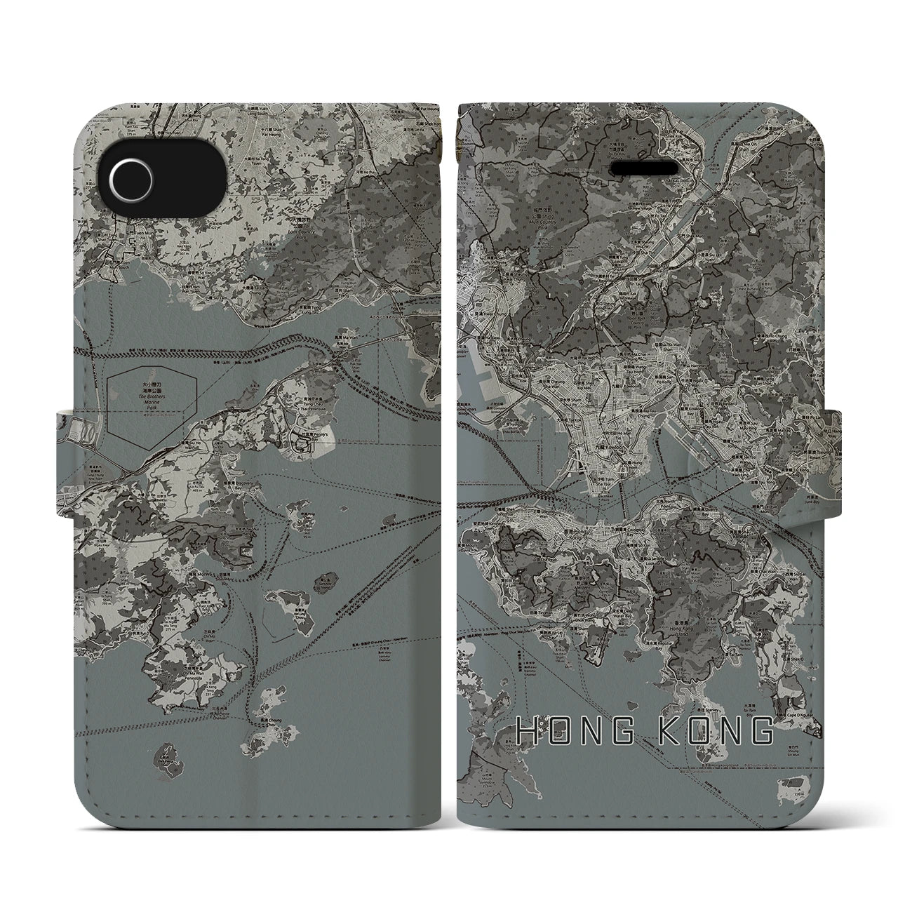 【香港(中華人民共和国)】地図柄iPhoneケース(手帳タイプ)モノトーン・iPhone SE(第3 / 第2世代) / 8 / 7 / 6s / 6 用