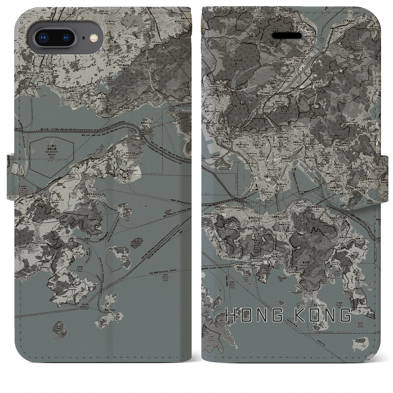 【香港(中華人民共和国)】地図柄iPhoneケース(手帳タイプ)モノトーン・iPhone 8Plus /7Plus / 6sPlus / 6Plus 用