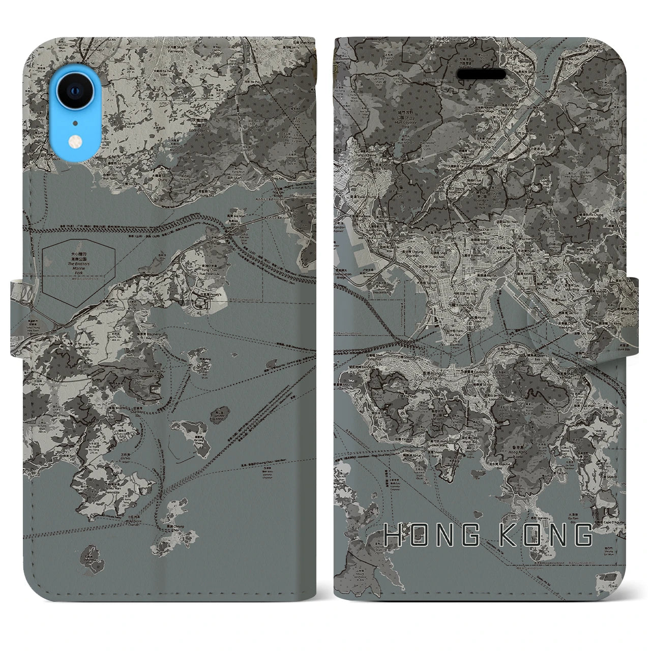 【香港(中華人民共和国)】地図柄iPhoneケース(手帳タイプ)モノトーン・iPhone XR 用
