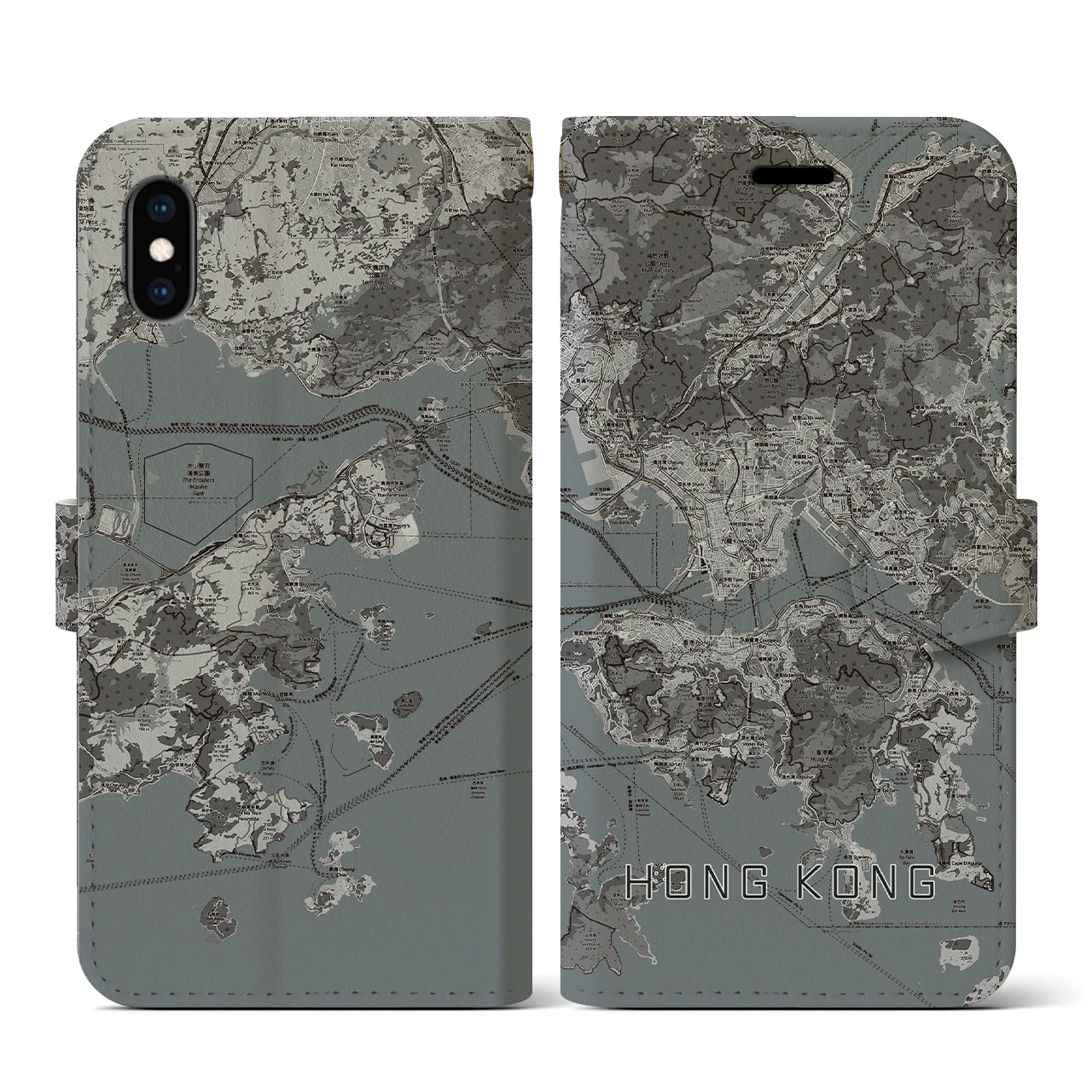 【香港(中華人民共和国)】地図柄iPhoneケース(手帳タイプ)モノトーン・iPhone XS / X 用