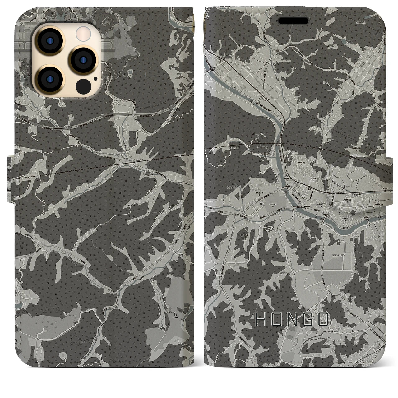 【本郷(広島県)】地図柄iPhoneケース(手帳タイプ)