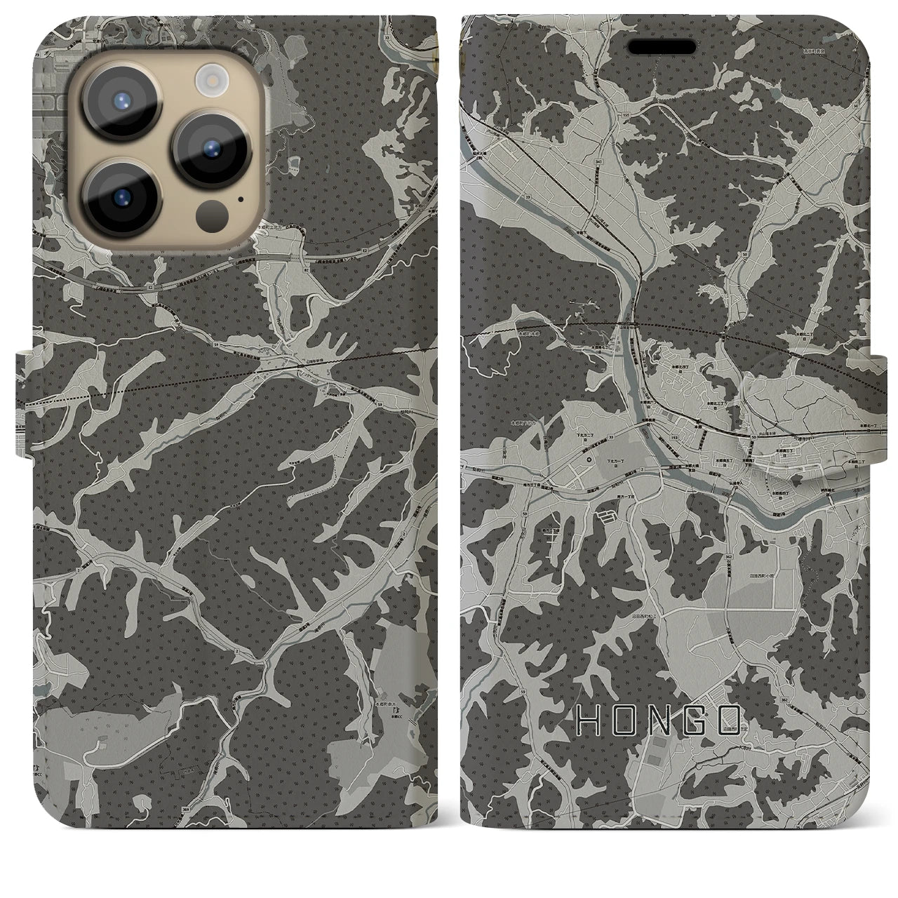 【本郷(広島県)】地図柄iPhoneケース(手帳タイプ)