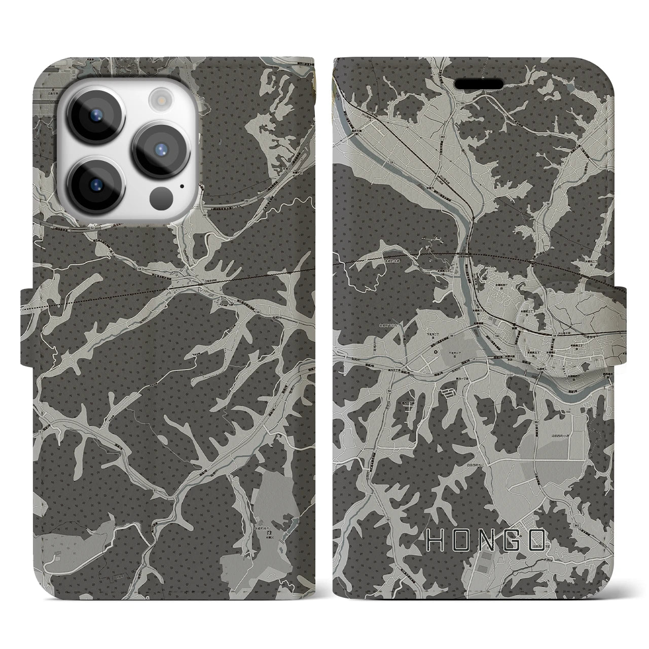 【本郷(広島県)】地図柄iPhoneケース(手帳タイプ)