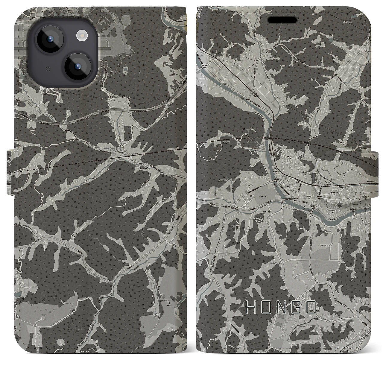 【本郷(広島県)】地図柄iPhoneケース(手帳タイプ)