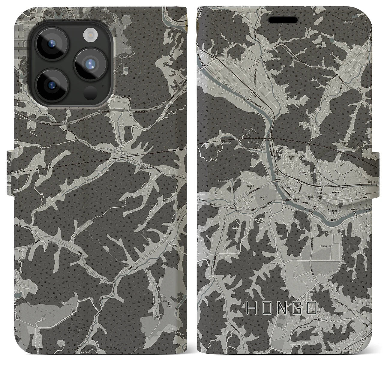 【本郷(広島県)】地図柄iPhoneケース(手帳タイプ)