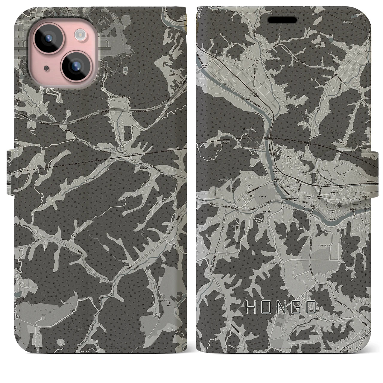 【本郷(広島県)】地図柄iPhoneケース(手帳タイプ)