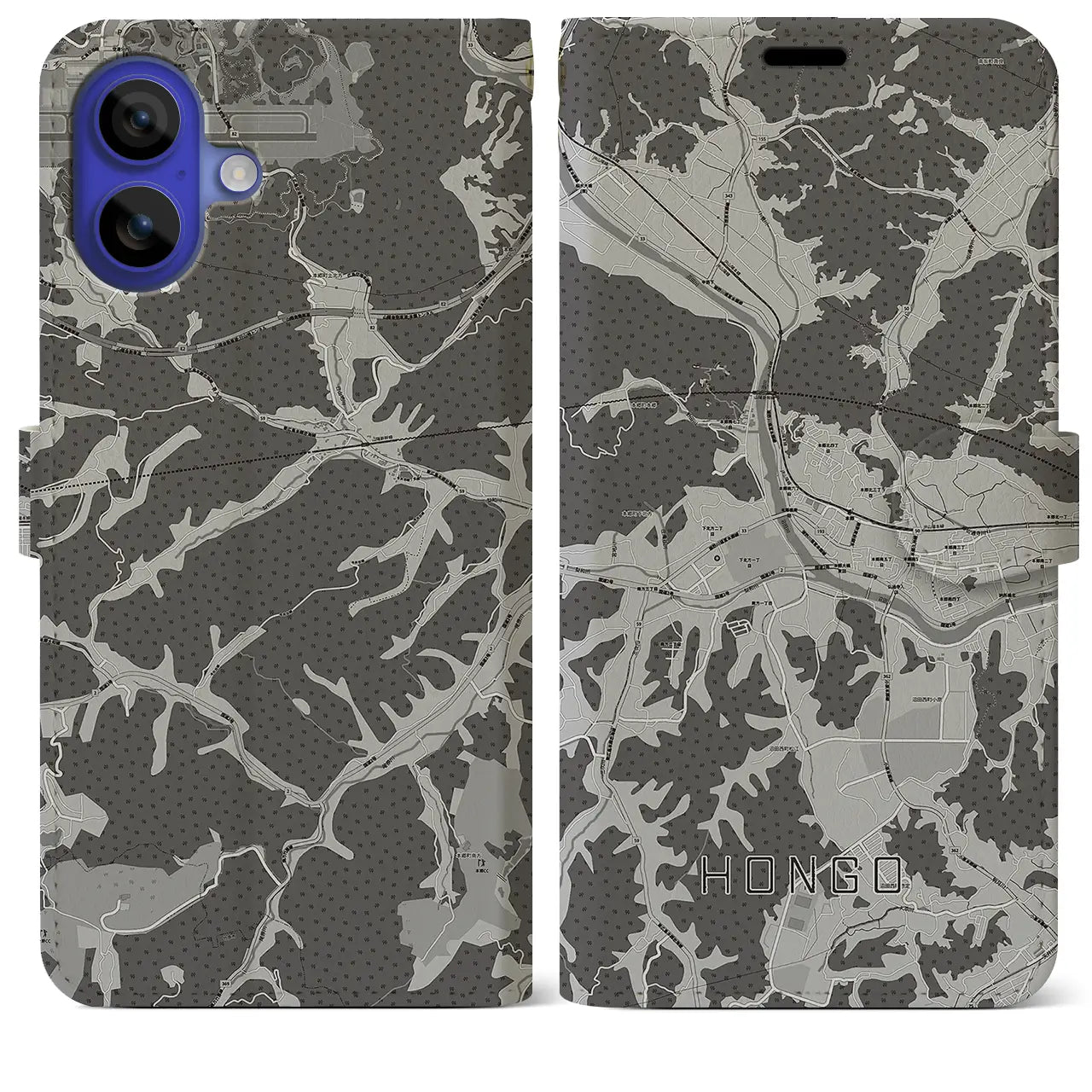 【本郷(広島県)】地図柄iPhoneケース(手帳タイプ)