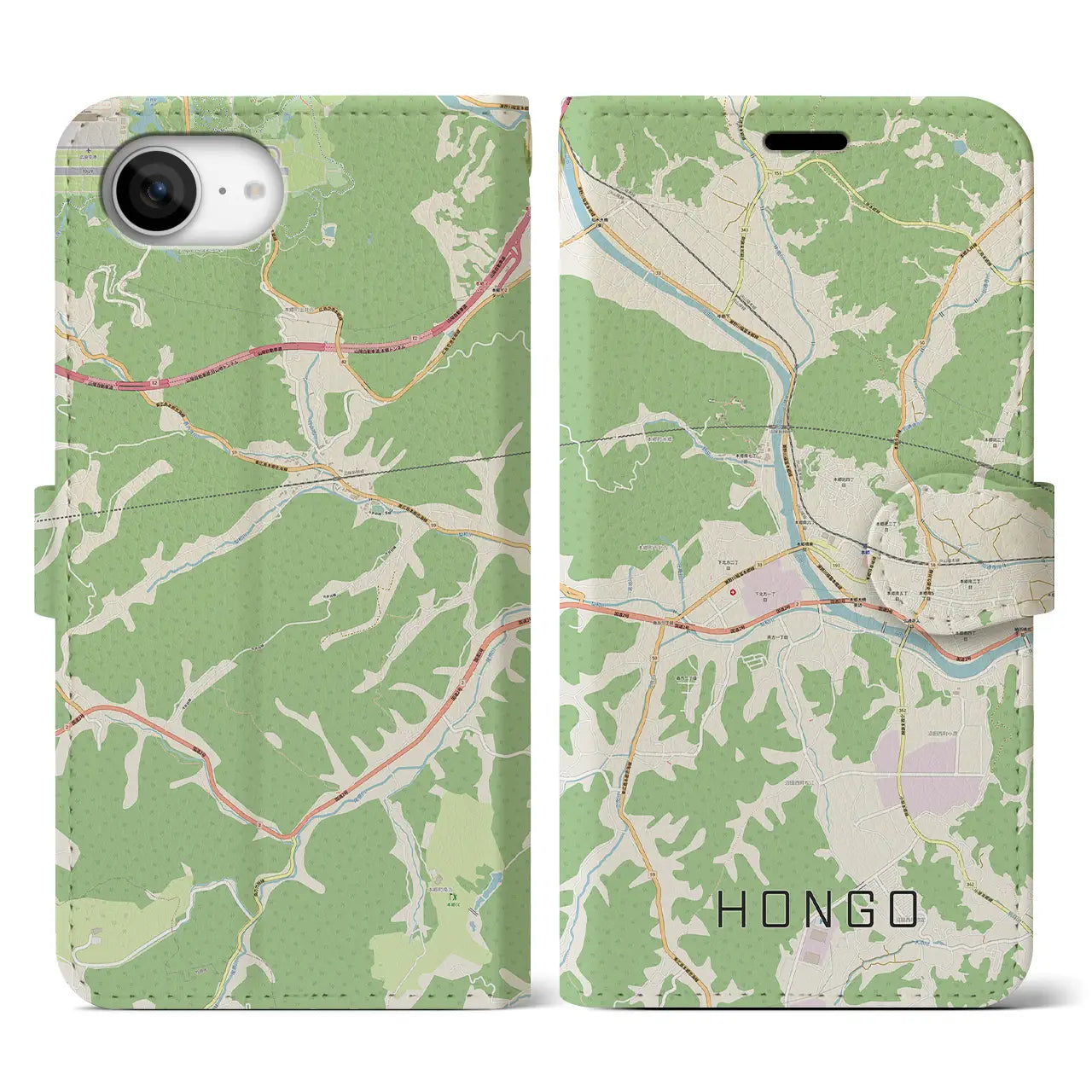 【本郷(広島県)】地図柄iPhoneケース(手帳タイプ)