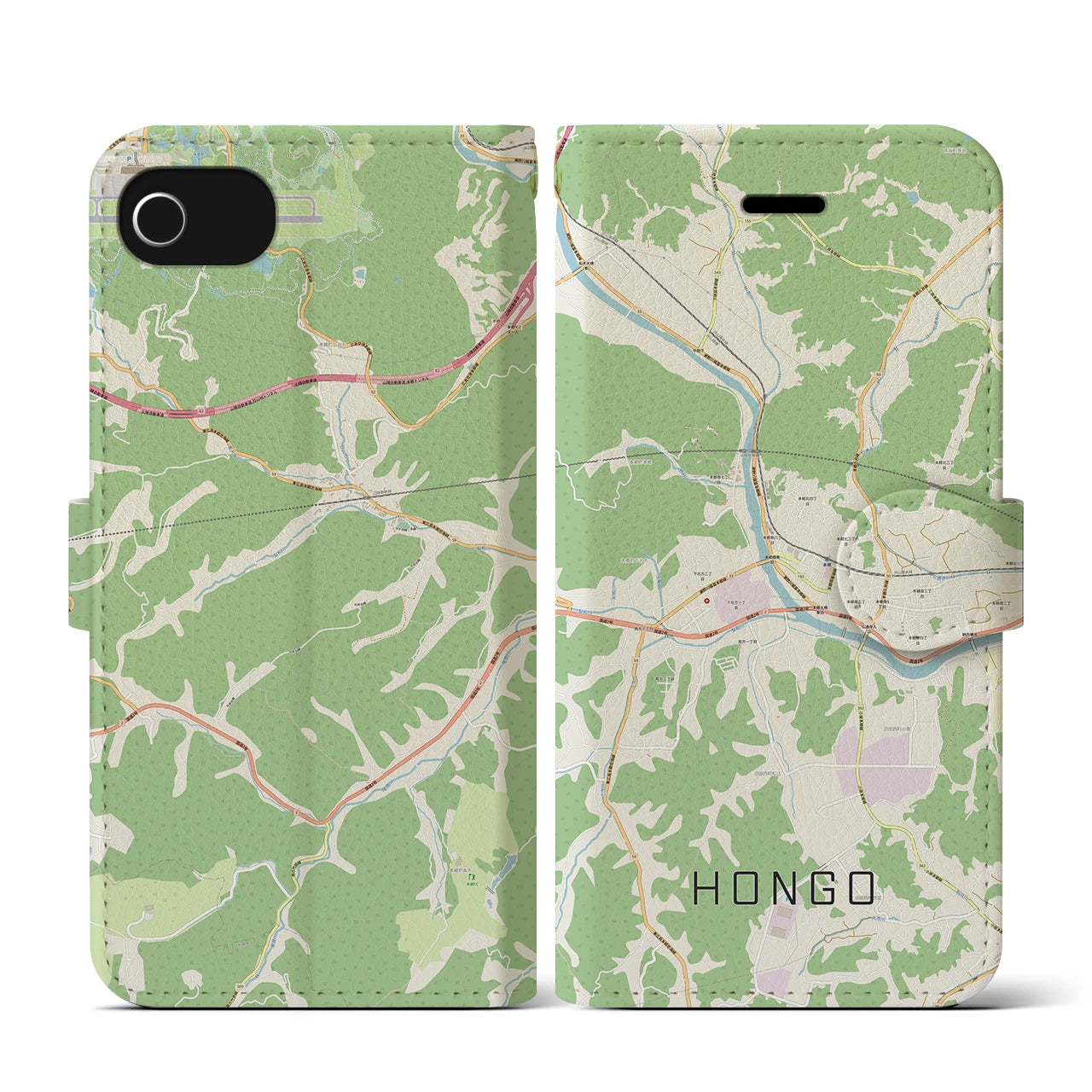 【本郷(広島県)】地図柄iPhoneケース(手帳タイプ)