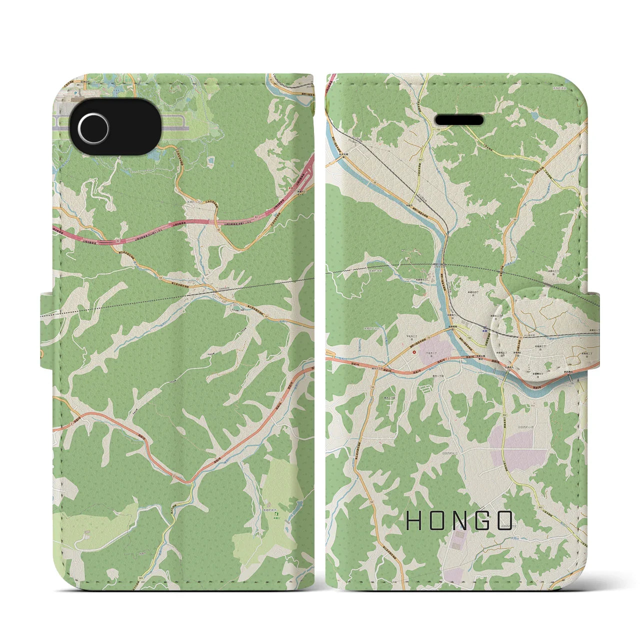 【本郷(広島県)】地図柄iPhoneケース(手帳タイプ)ナチュラル・iPhone SE(第3 / 第2世代) / 8 / 7 / 6s / 6 用