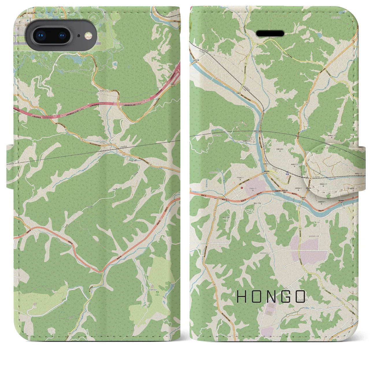 【本郷(広島県)】地図柄iPhoneケース(手帳タイプ)ナチュラル・iPhone 8Plus /7Plus / 6sPlus / 6Plus 用