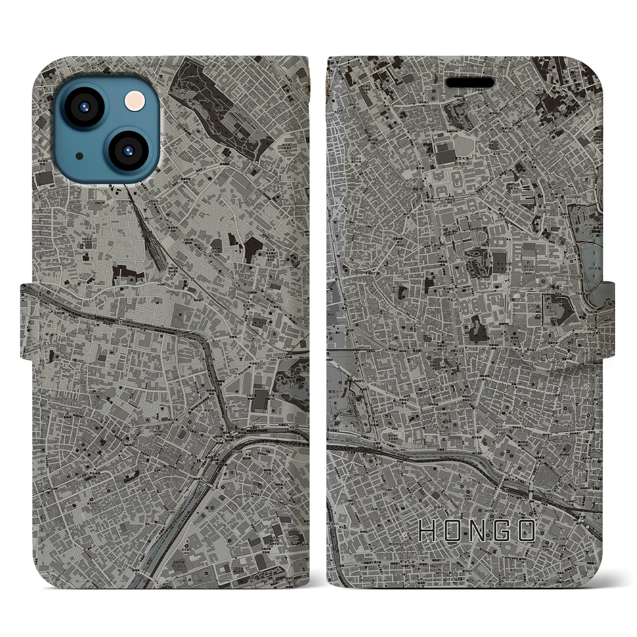 【本郷(東京都)】地図柄iPhoneケース(手帳タイプ)モノトーン・iPhone 13 用