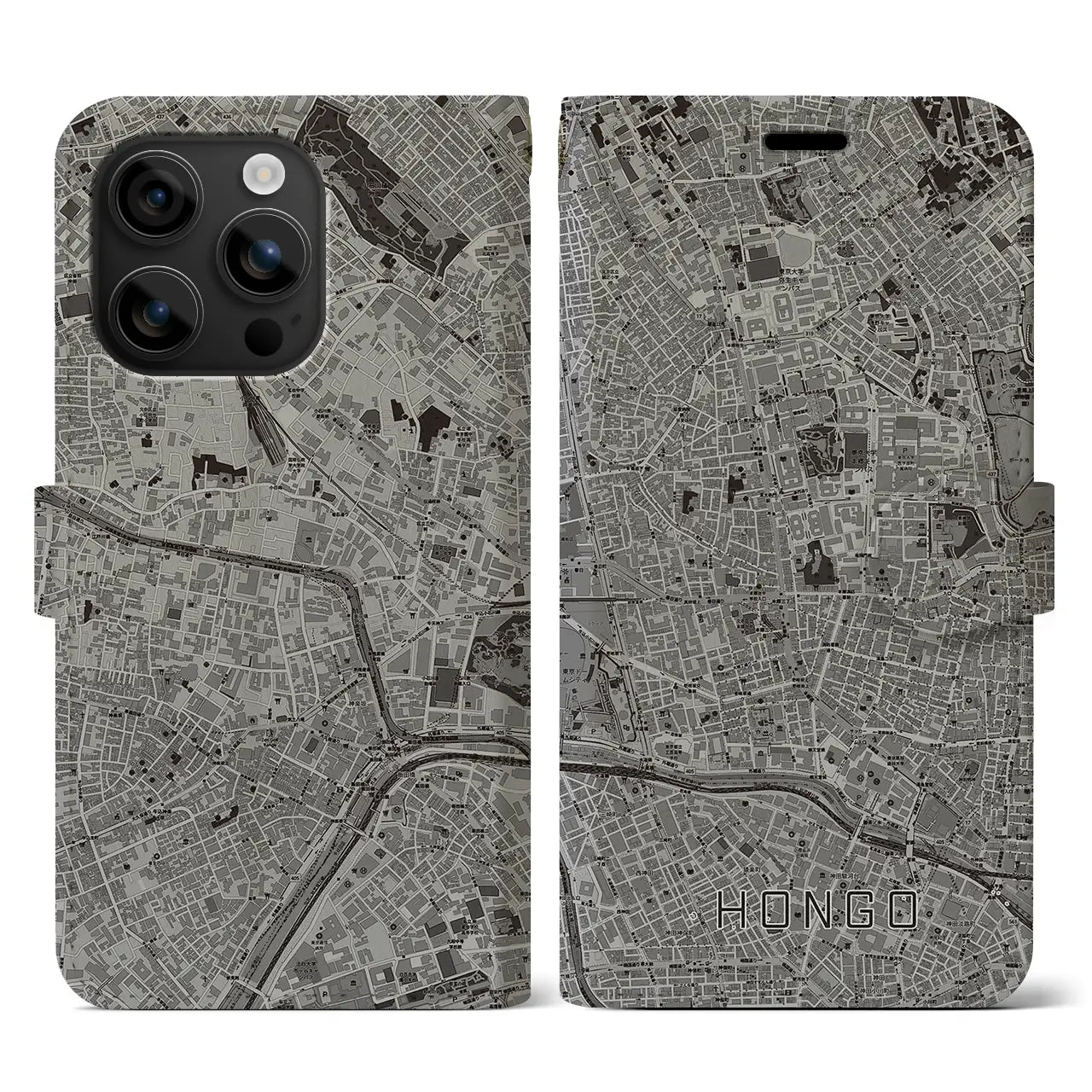 【本郷(東京都)】地図柄iPhoneケース(手帳タイプ)モノトーン・iPhone 16 用