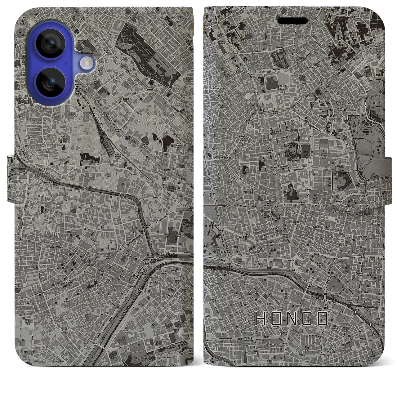 【本郷(東京都)】地図柄iPhoneケース(手帳タイプ)モノトーン・iPhone 16 Pro Max 用