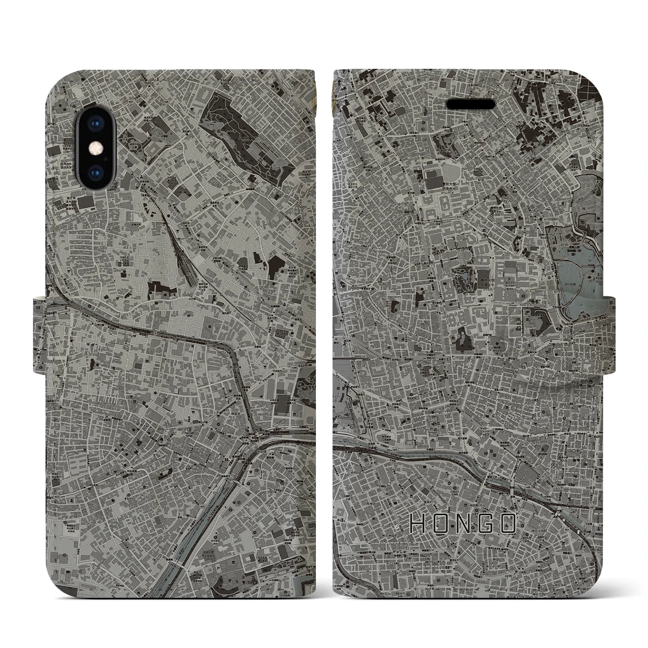 【本郷(東京都)】地図柄iPhoneケース(手帳タイプ)モノトーン・iPhone XS / X 用