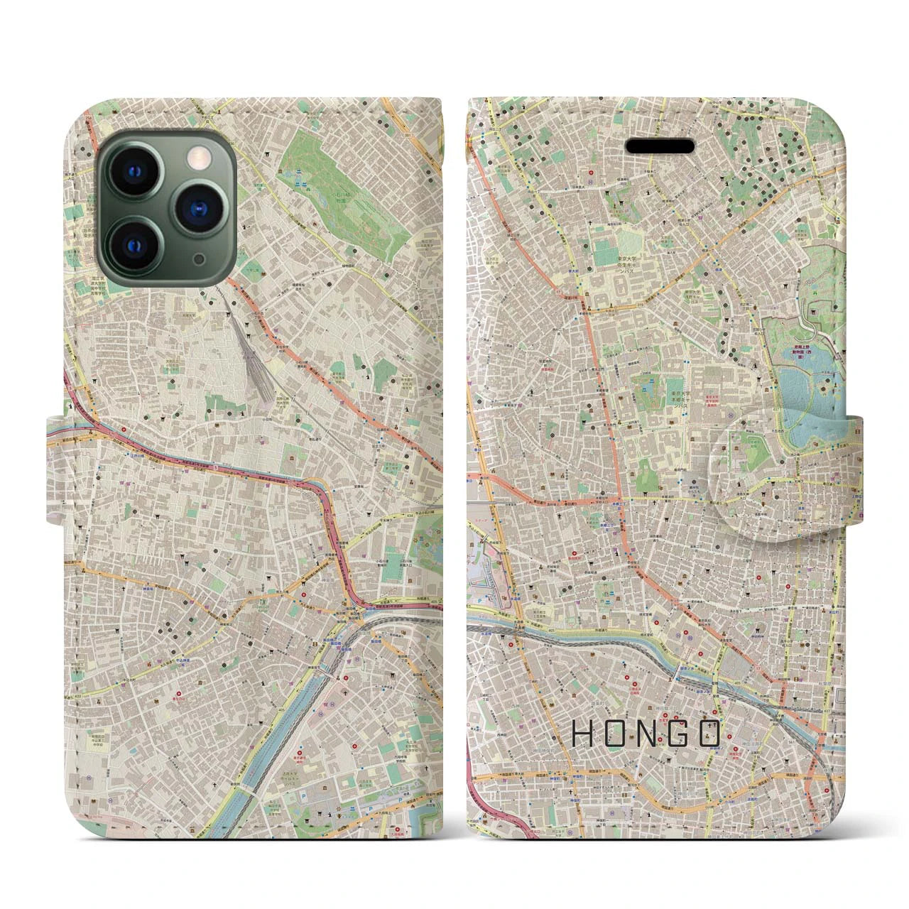【本郷(東京都)】地図柄iPhoneケース(手帳タイプ)ナチュラル・iPhone 11 Pro 用