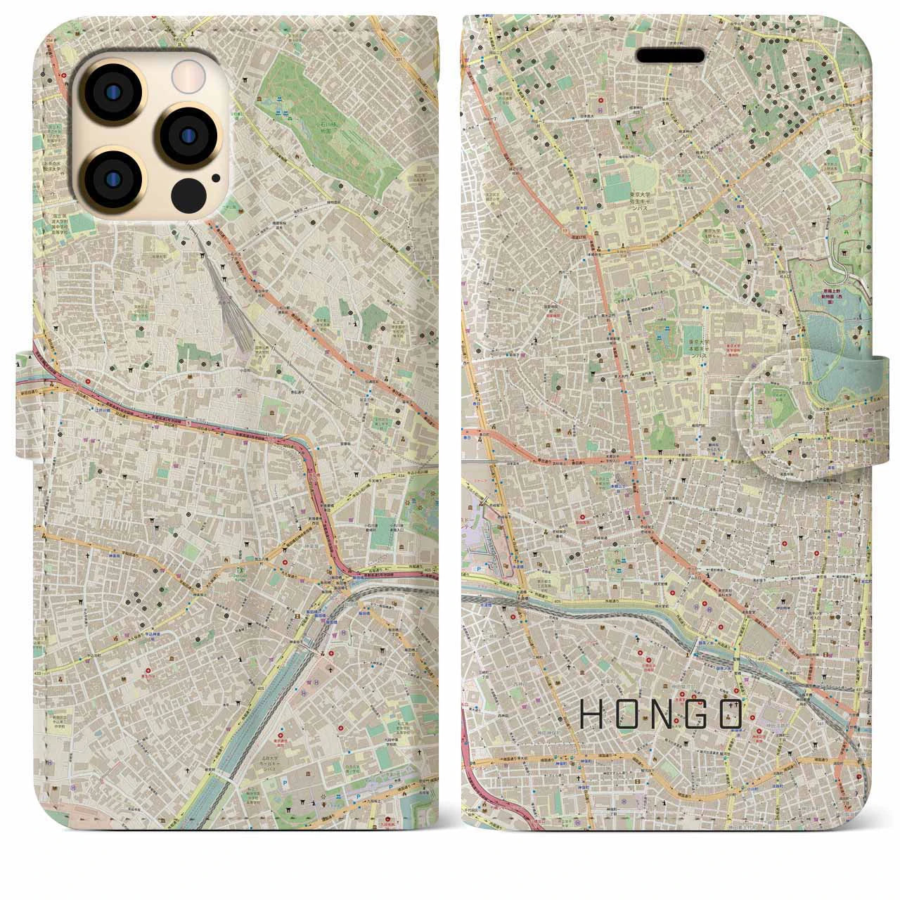 【本郷(東京都)】地図柄iPhoneケース(手帳タイプ)ナチュラル・iPhone 12 Pro Max 用