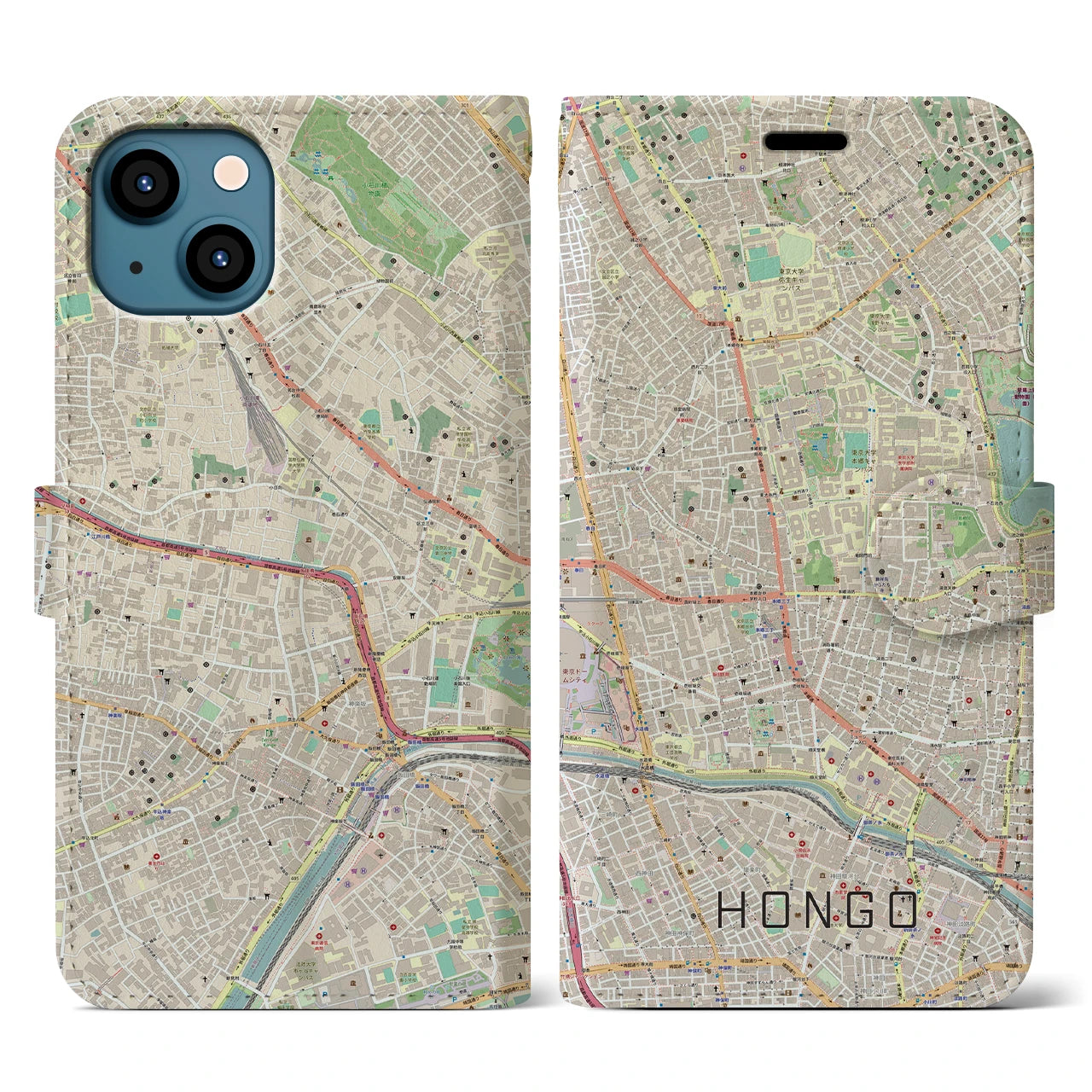 【本郷(東京都)】地図柄iPhoneケース(手帳タイプ)ナチュラル・iPhone 13 用